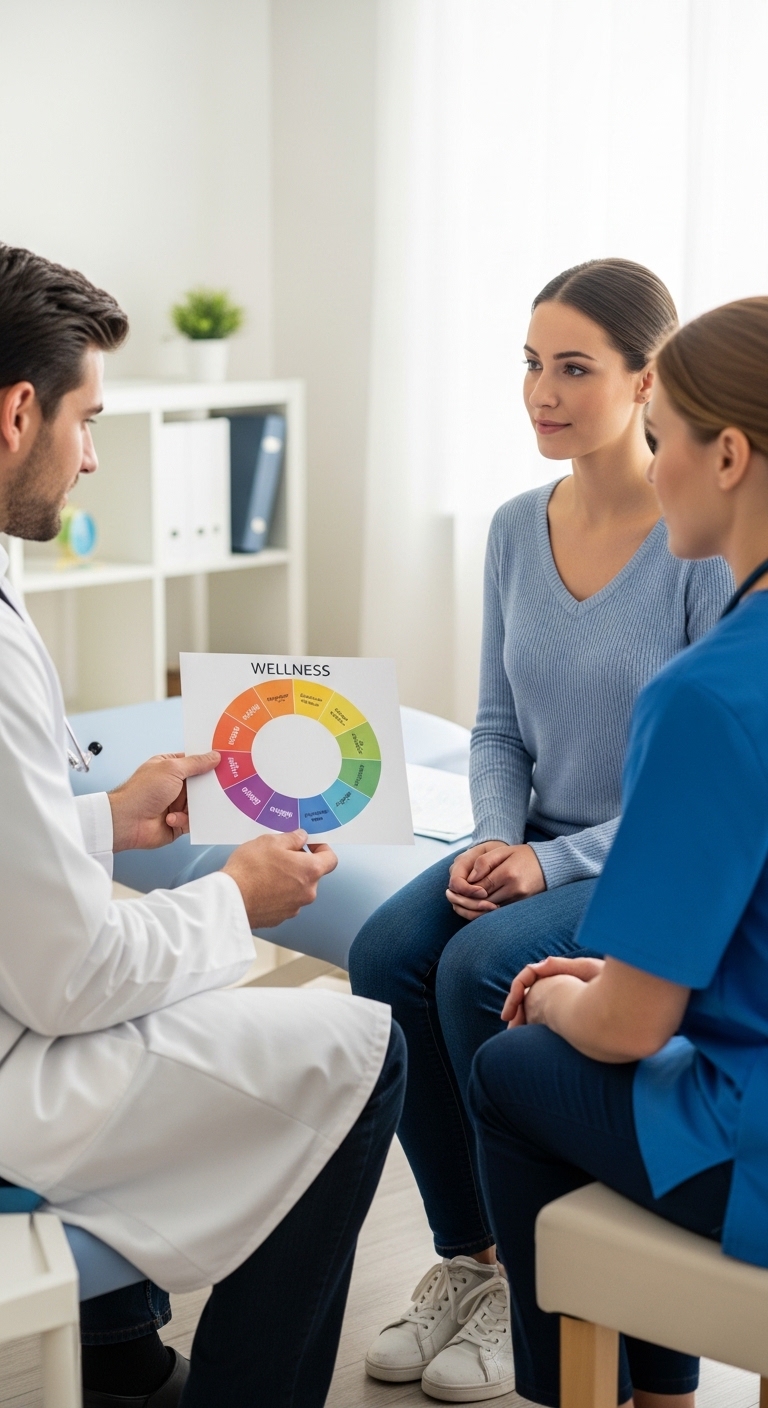 A person entering treatment going over protocols with their care team.