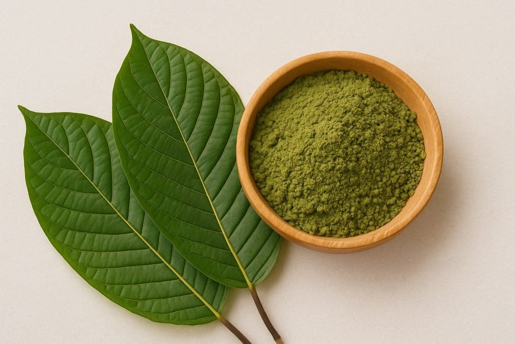 Kratom leaves and powder.